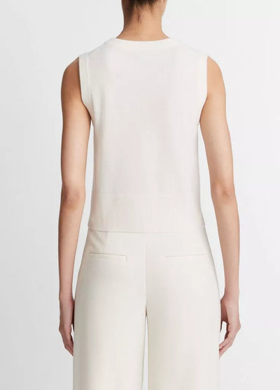 WOOL BLEND CREW NECK SHELL IN OFF WHITE - Romi Boutique