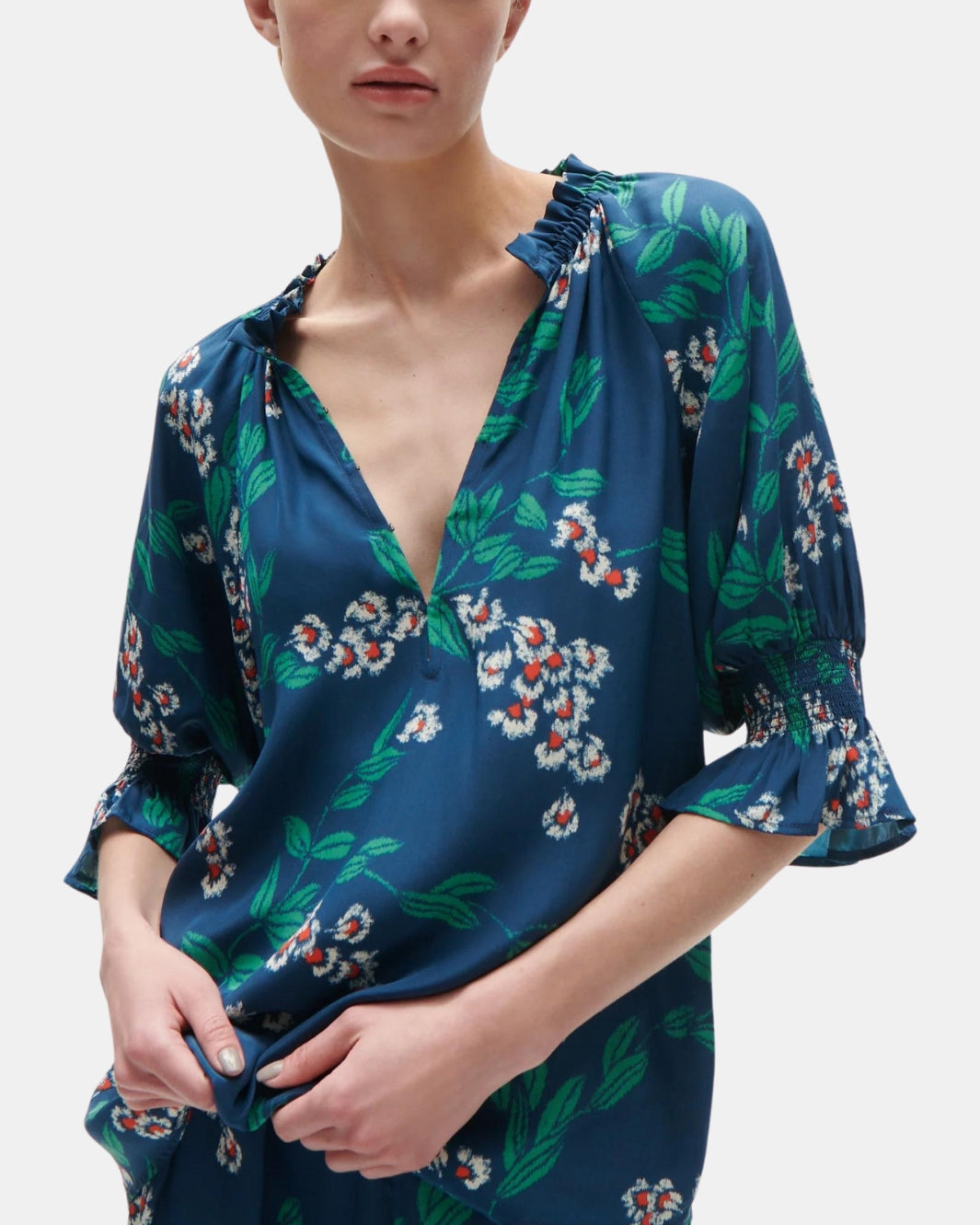 HALIMA TOP IN WISPY FLORAL SLATE NAVY - Romi Boutique