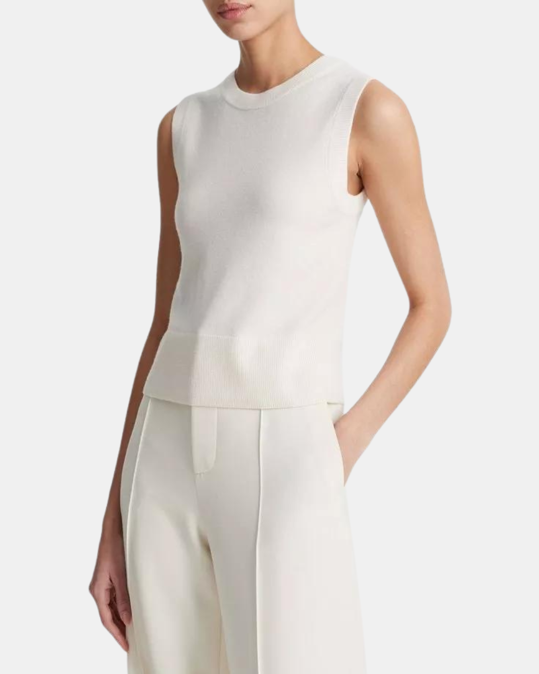 WOOL BLEND CREW NECK SHELL IN OFF WHITE - Romi Boutique
