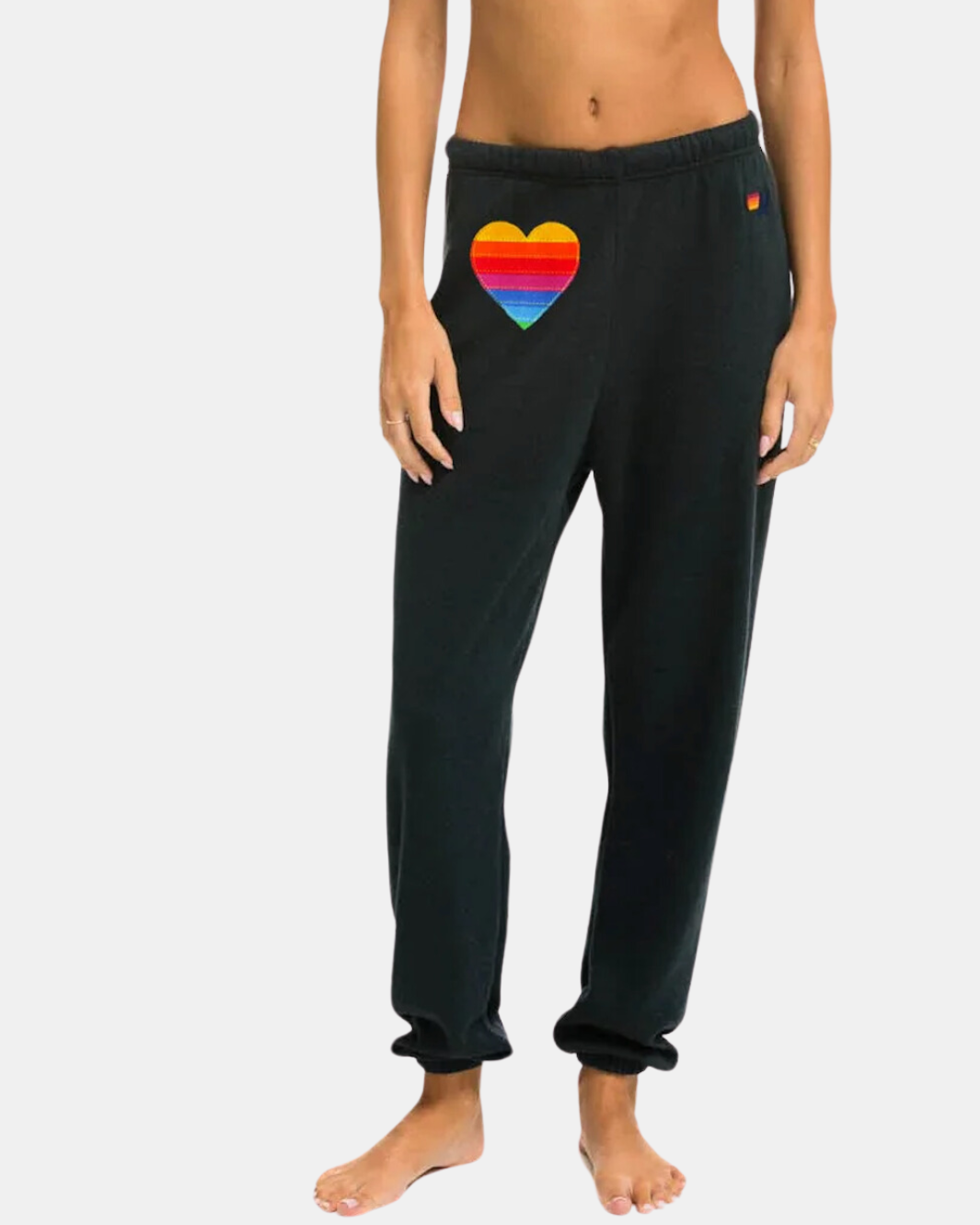 RAINBOW HEART STITCH SWEATPANTS IN CHARCOAL - Romi Boutique