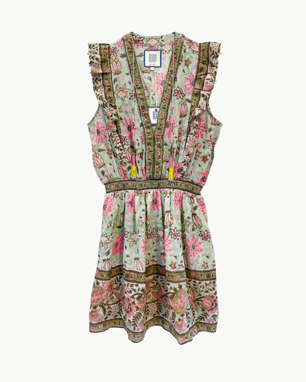 Bell Poppy Mini Dress Mint & Pink Floral / XS