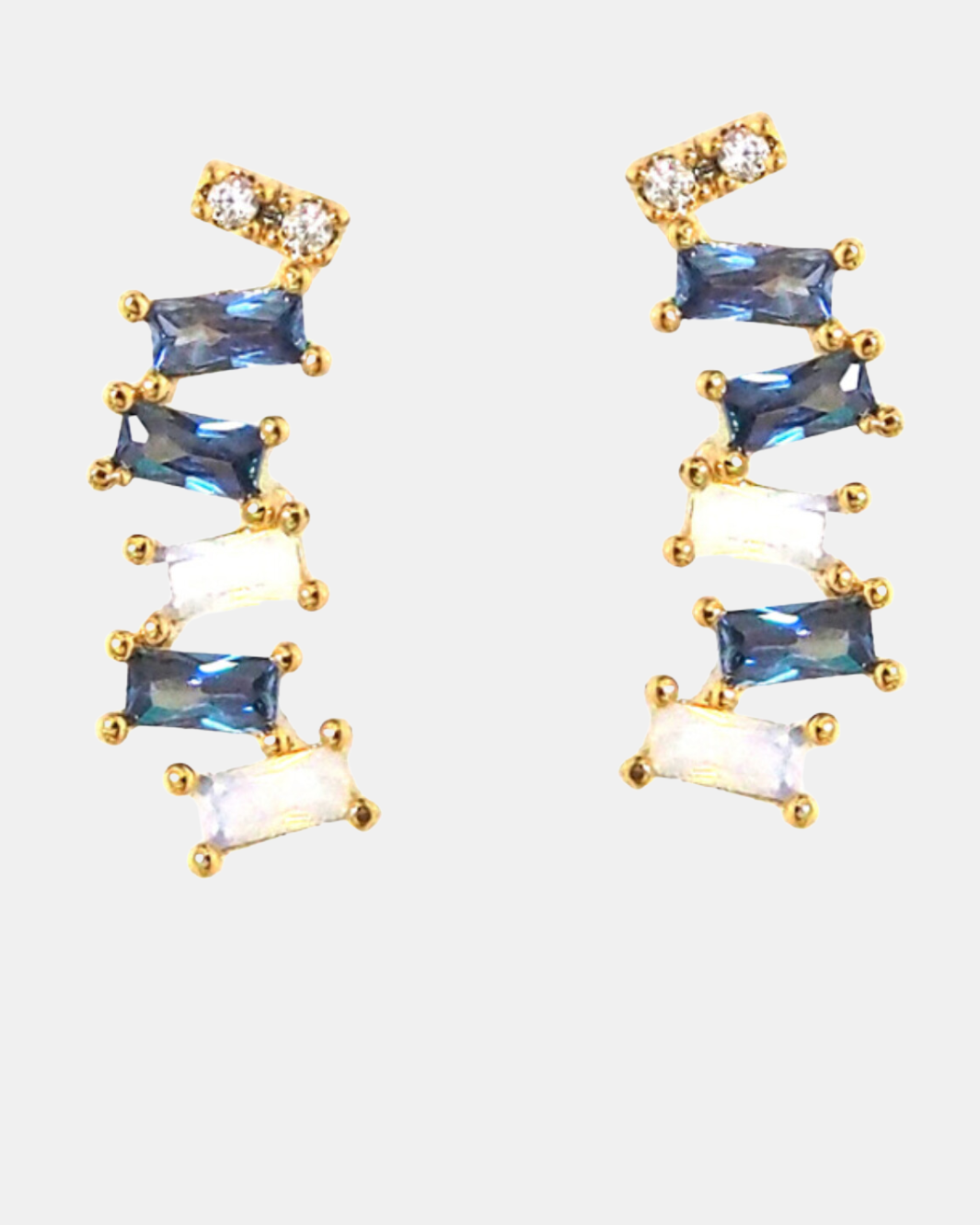 CLIMBER EARRINGS WITH CZ ACCENTS IN SKY BLUE - Romi Boutique