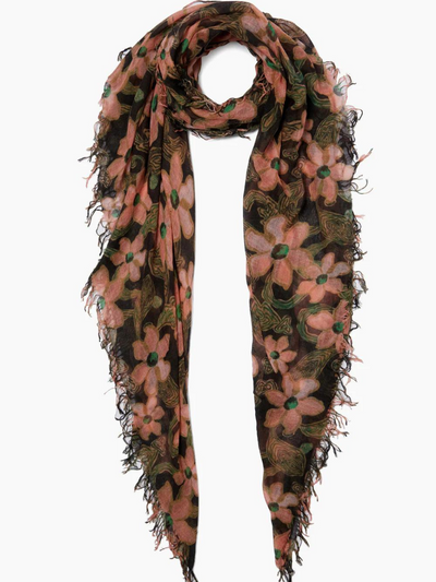 CASHMERE AND SILK SCARF IN VIBRANT GREEN MEADOW FLORAL - Romi Boutique