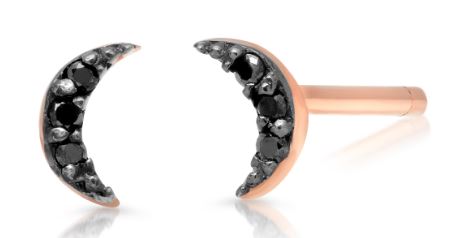 14K ROSE GOLD MOON STUD EARRINGS WITH BLACK DIAMONDS - Romi Boutique