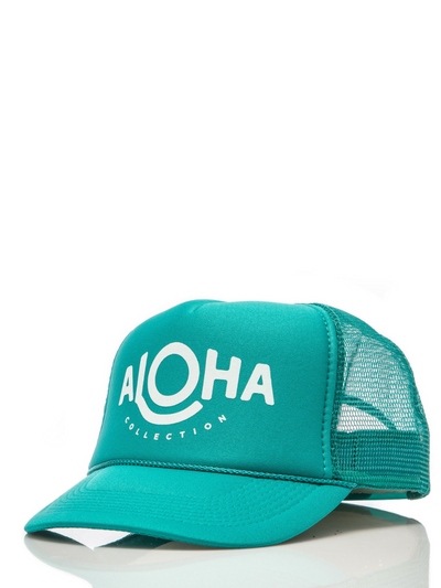 ALOHA TRUCKER HAT IN TEAL - Romi Boutique