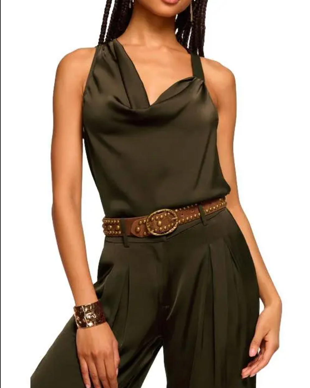ZOE COWL NECK TANK TOP IN DEEP OLIVE - Romi Boutique