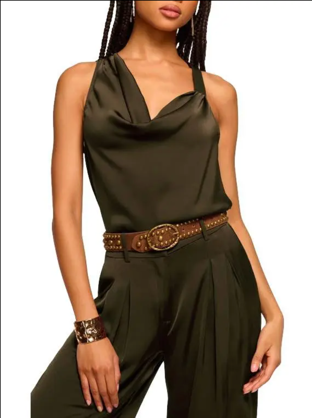 ZOE COWL NECK TANK TOP IN DEEP OLIVE