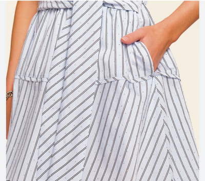 MOXIE COMBO MINI DRESS IN BLUE STRIPE