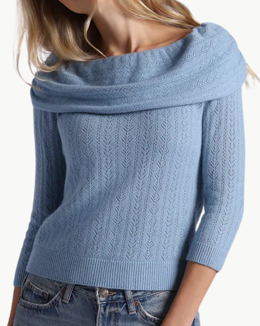 Minnie Rose CASHMERE POINTELLE OFF SHOULDER W/ TIER at Romi Boutique