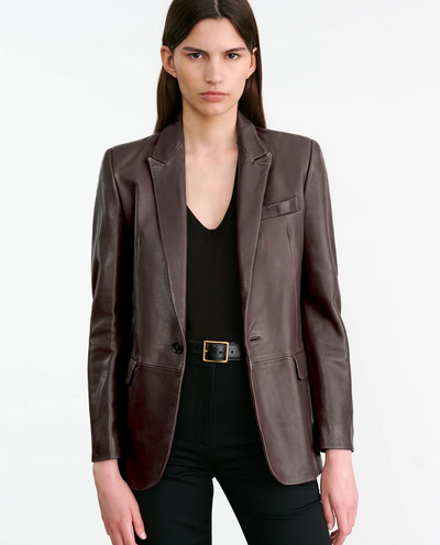 BELMONDE LEATHER TAILORED JACKET IN BORDEAUX