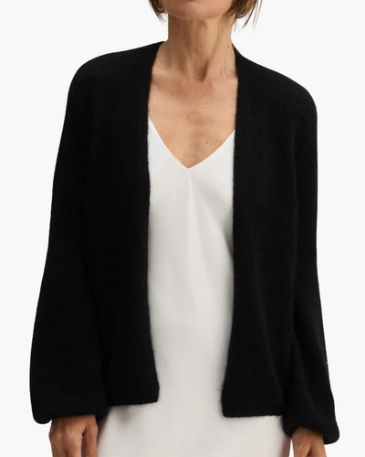 JUNIPER BALLOON-SLEEVE OPEN CARDIGAN IN BLACK