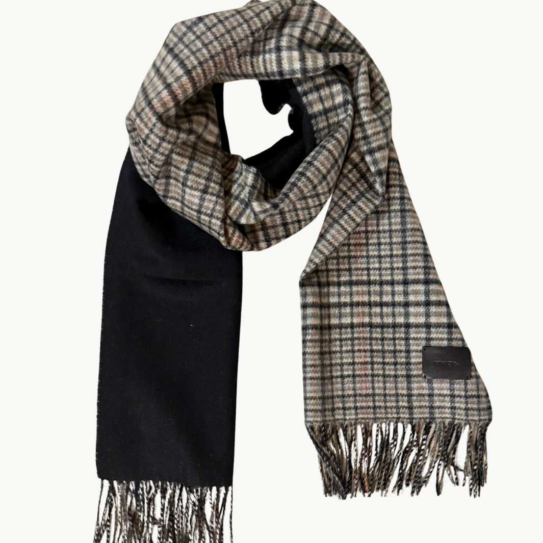 Vince CASHMERE HERRINGBONE PLAID/SOLID SCARF at Romi Boutique