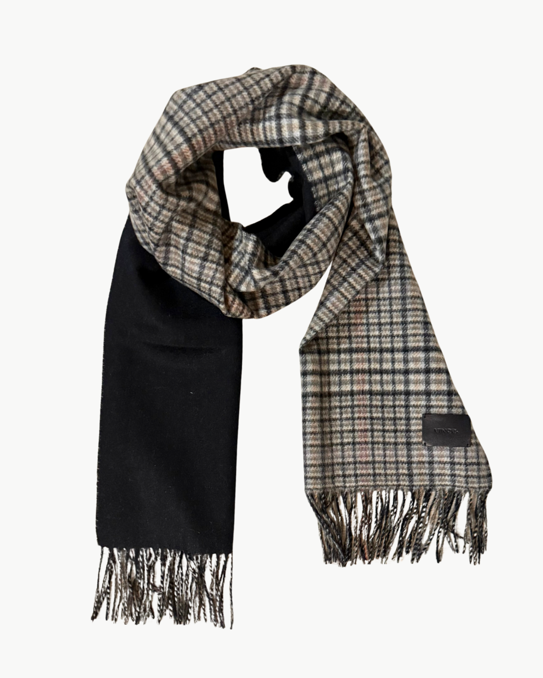 CASHMERE HERRINGBONE PLAID/SOLID SCARF