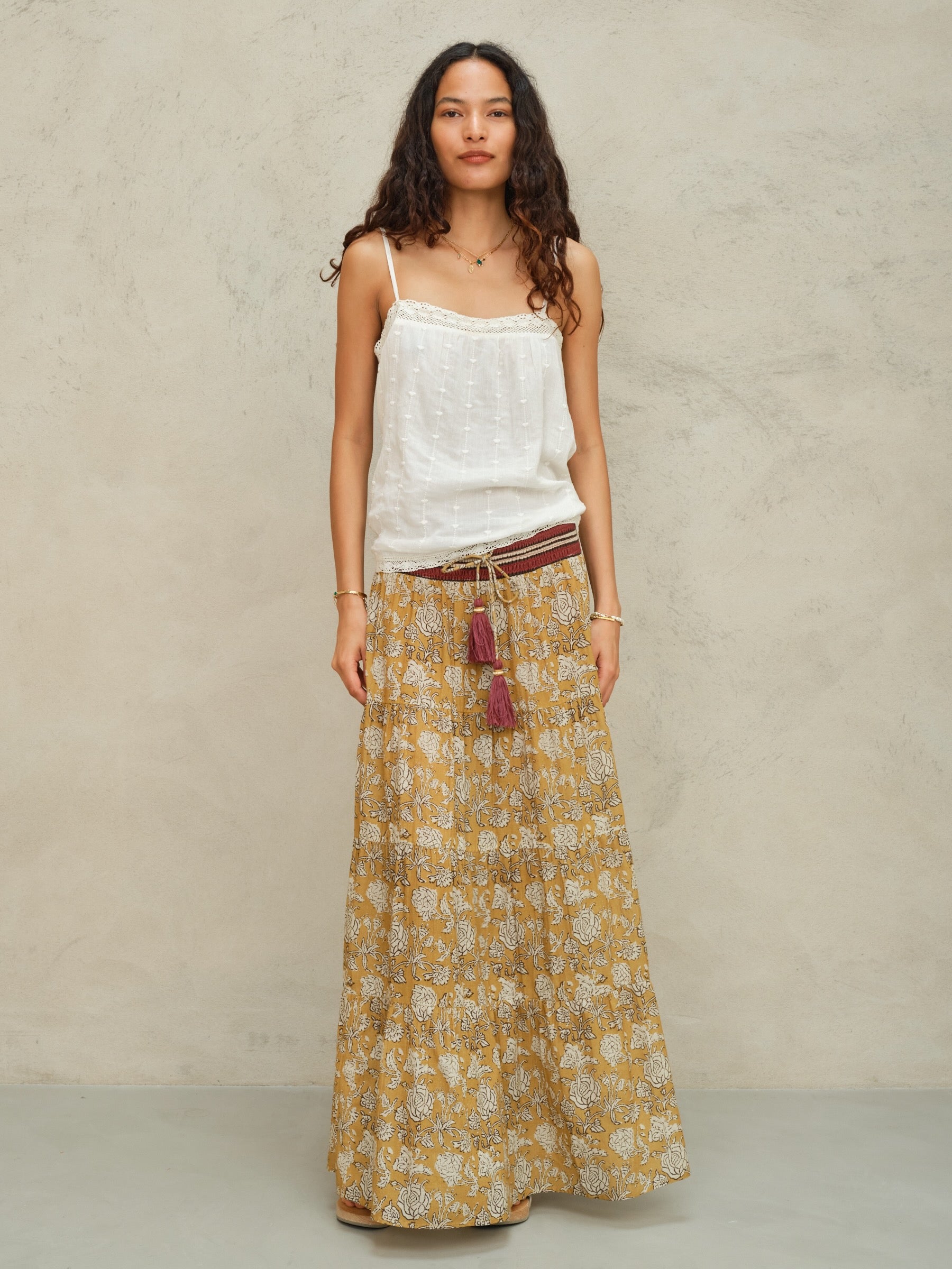 Mabe Tulsi Print Maxi Skirt at Romi Boutique