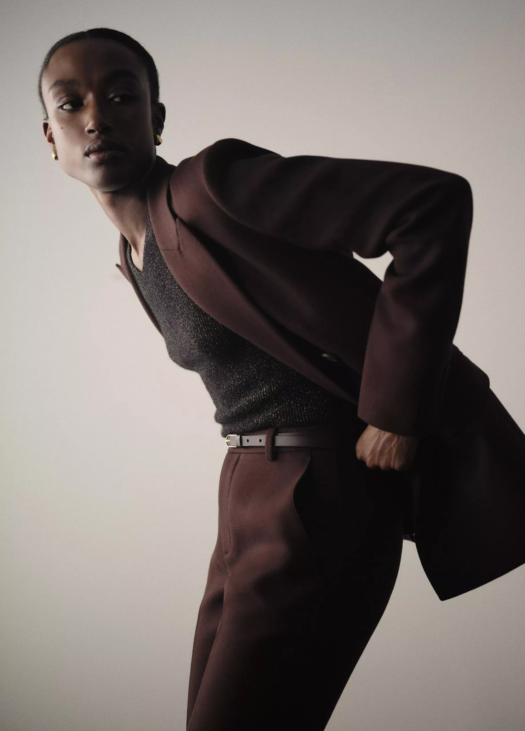 Vince METALLIC RIBBED HIGH V-NECK SWEATER at Romi Boutique