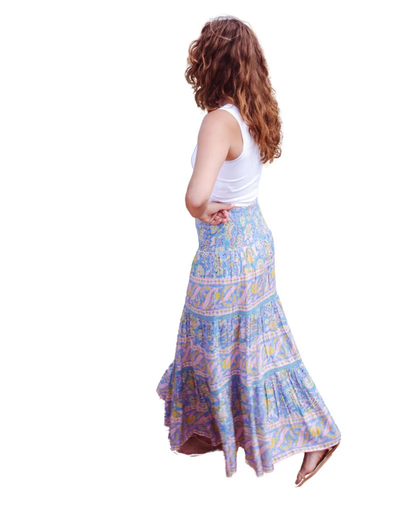 MANDY MAXI SKIRT IN BLUE YELLOW PRINT