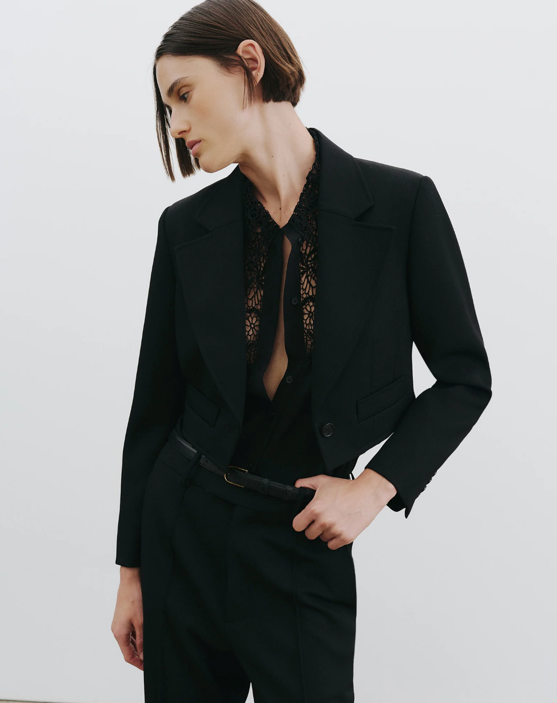 Nili Lotan ZOLA LACE/SILK SHIRT IN BLACK at Romi Boutique