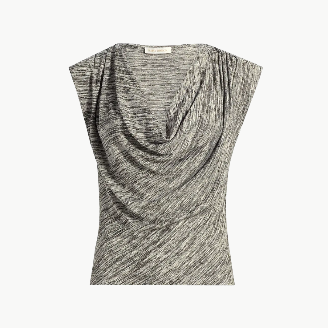 Ramy Brook AZUL LUREX KNIT COWL NECK TOP at Romi Boutique