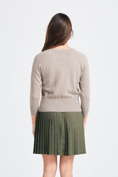 SHRUNKEN CARDIGAN IN ORGANIC LIGHT BROWN - Romi Boutique