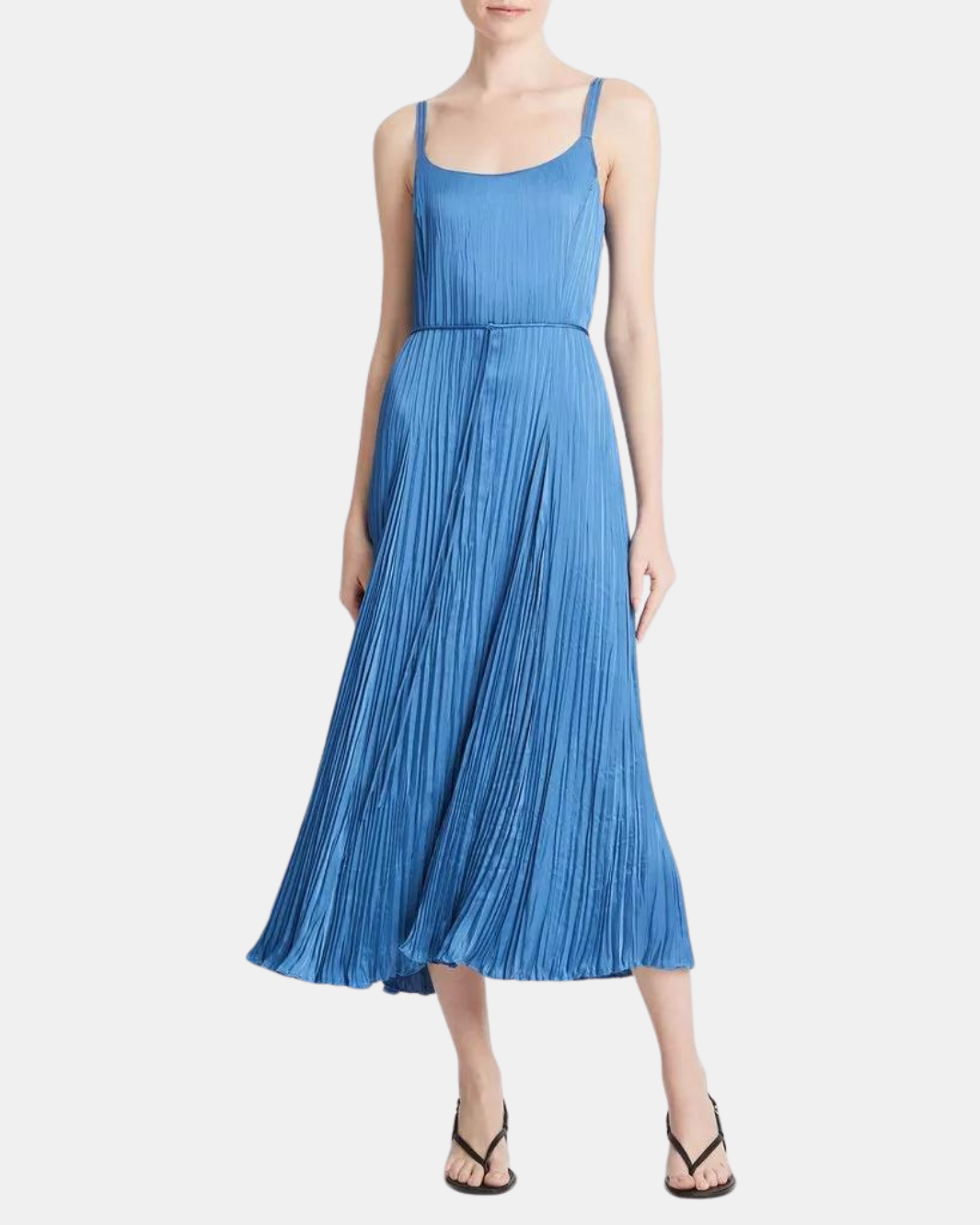 CRUSHED RELAXED SLIP DRESS IN CADET BLUE - Romi Boutique