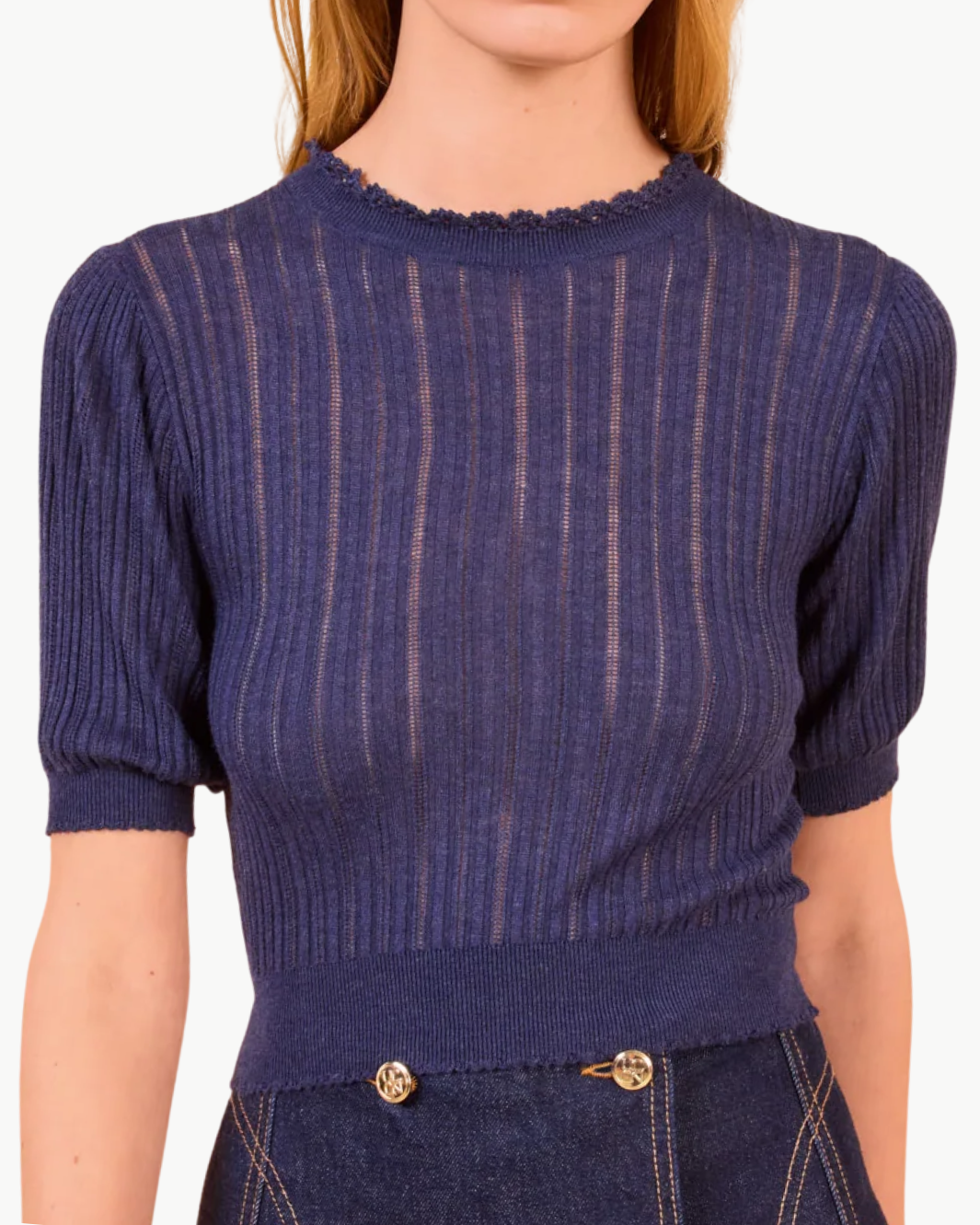 GEMMA SHORT SLEEVE KNIT TOP IN MIDNIGHT