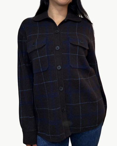 CASHMERE LUXE PLAID SHACKET IN DARK UMBER