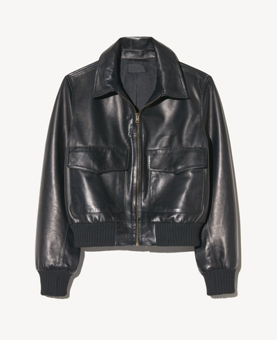 REDLEY LEATHER BOMBER JACKET IN BLACK