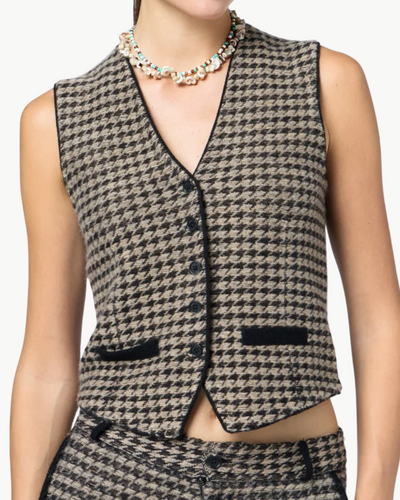 HOUNDSTOOTH TAILORED VEST IN BLACK/DUNE