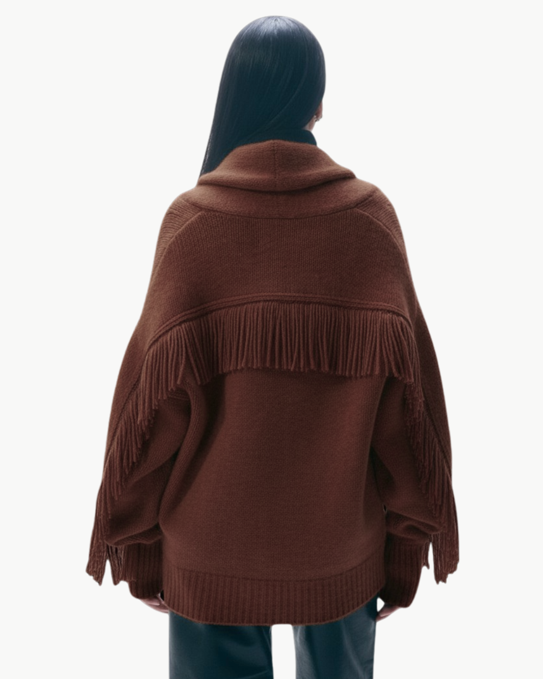 CASHMERE BLEND LUXE FRINGE COATIGAN IN COCO - Romi Boutique