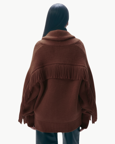 CASHMERE BLEND LUXE FRINGE COATIGAN IN COCO - Romi Boutique