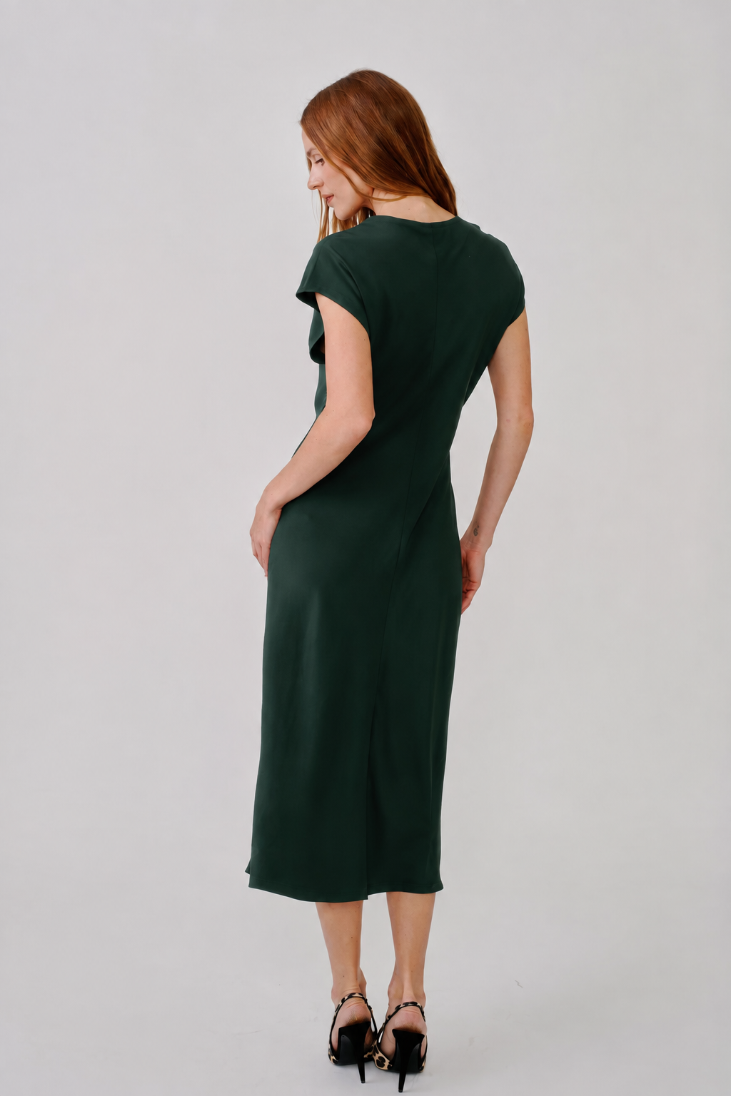 Inez Draped V-Neck Silk Dress