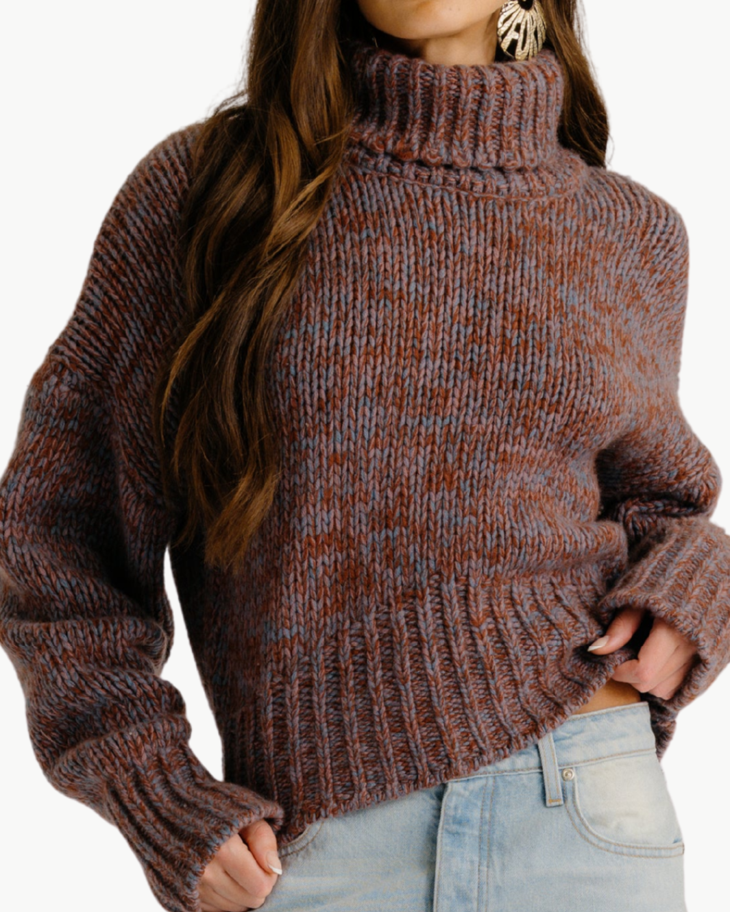 DARCEY CROPPED SLOUCHY TURTLENECK IN MAHOGANY MULTI