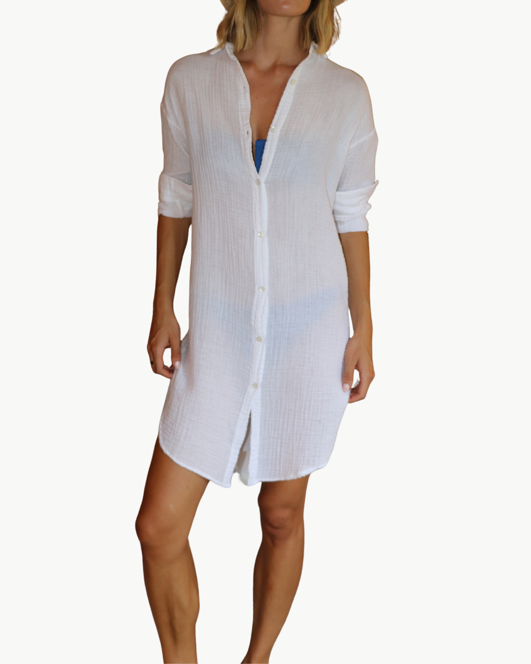 BOYFRIEND TUNIC DRESS GAUZE IN WHITE - Romi Boutique