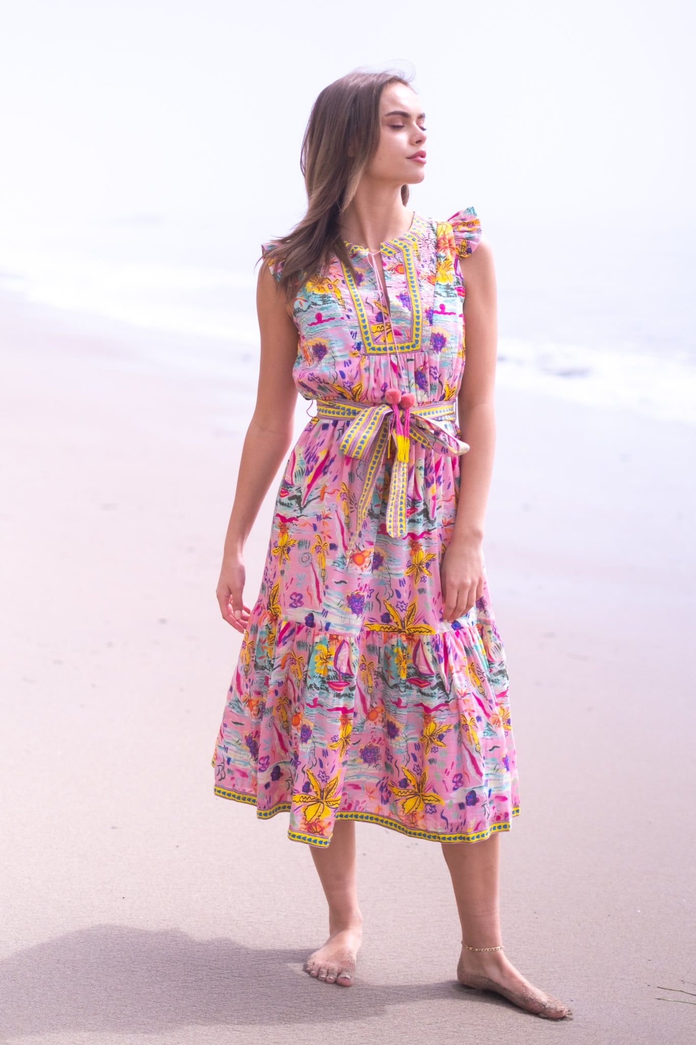 LOLA MIDI DRESS IN SUNSHINE PRINT