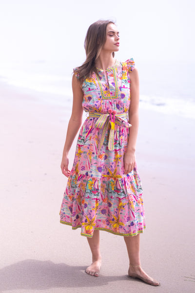 LOLA MIDI DRESS IN SUNSHINE PRINT