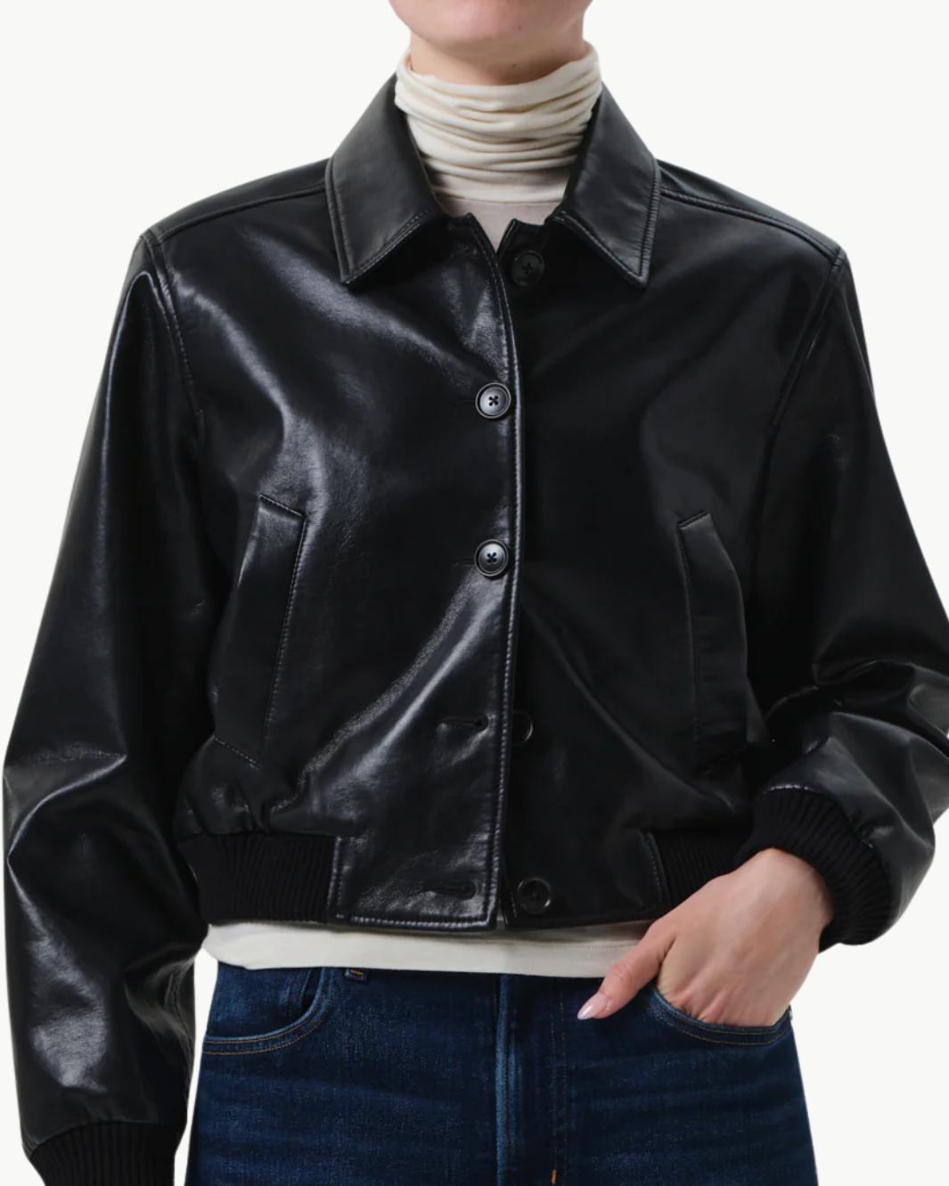 LOLA BOMBER RECYCLED LEATHER IN BLACK