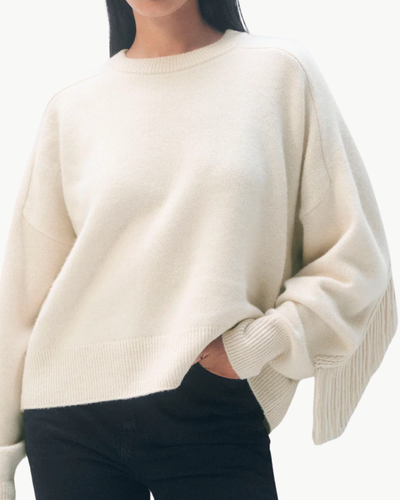 CASHMERE BLEND LUXE FRINGE CREW IN IVORY