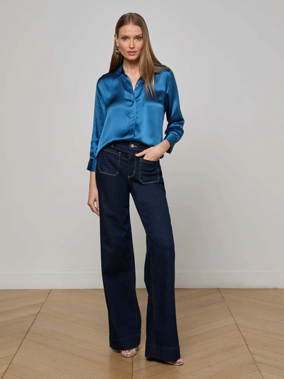 DANI 3/4 SLEEVE BLOUSE IN STONE BLUE