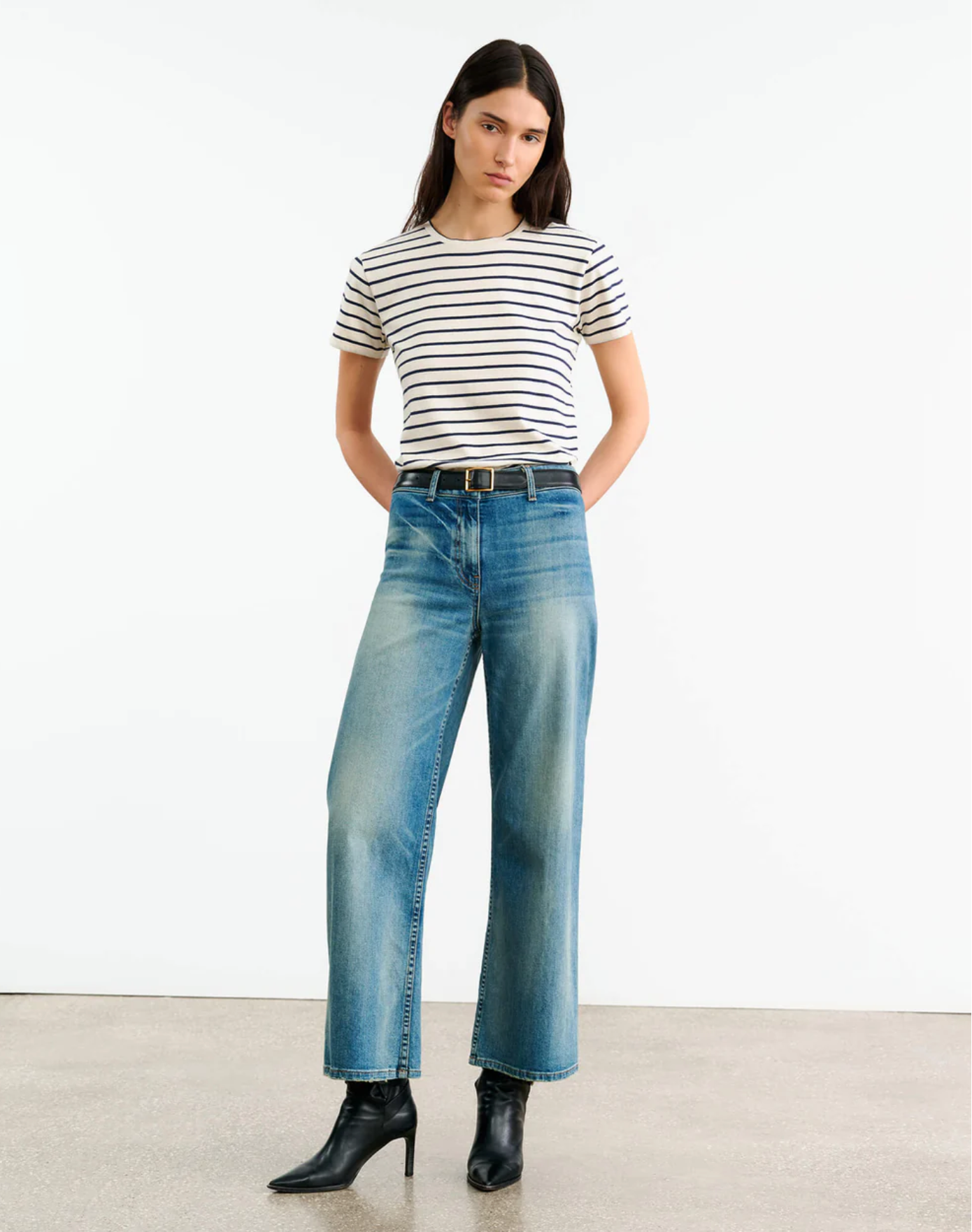 LANA TEE IN NAVY/NATURAL STRIPE