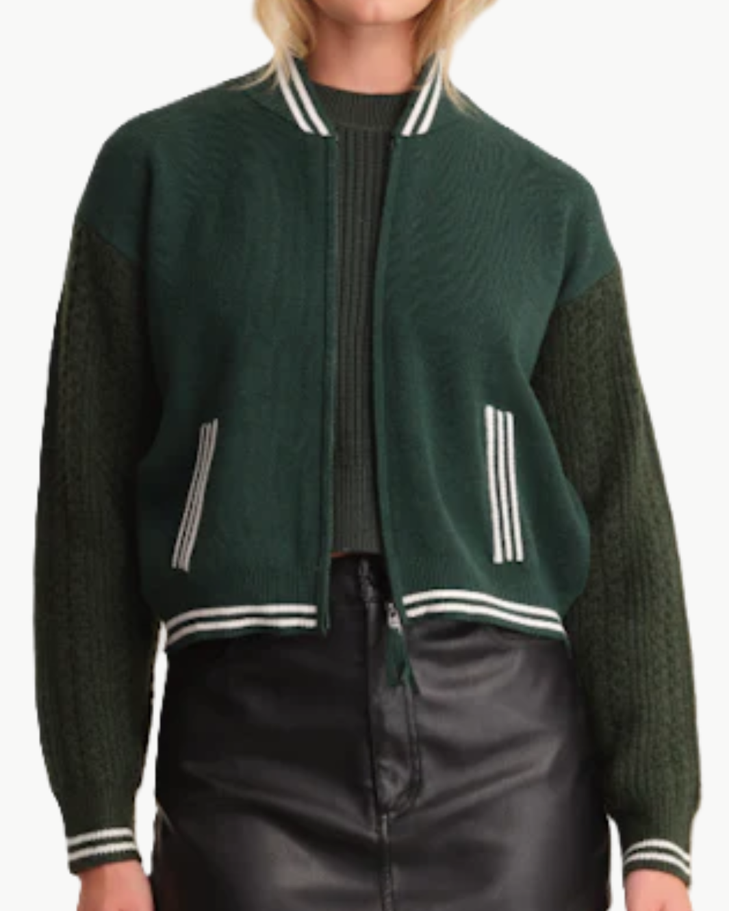 FLYNN CABLE SLEEVE BOMBER IN BOTTLE GREEN MULTI - Romi Boutique