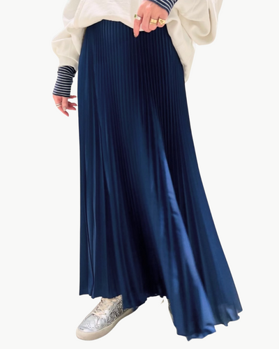 CLASSIC SATIN SKIRT IN NAVY - Romi Boutique