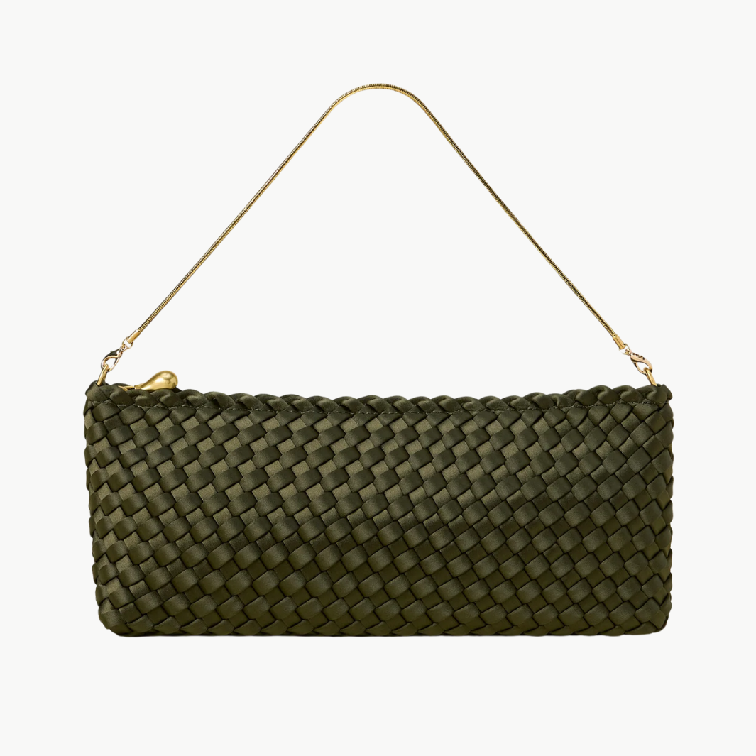 Naghedi GALA CLUTCH SATIN IN JUNIPER at Romi Boutique