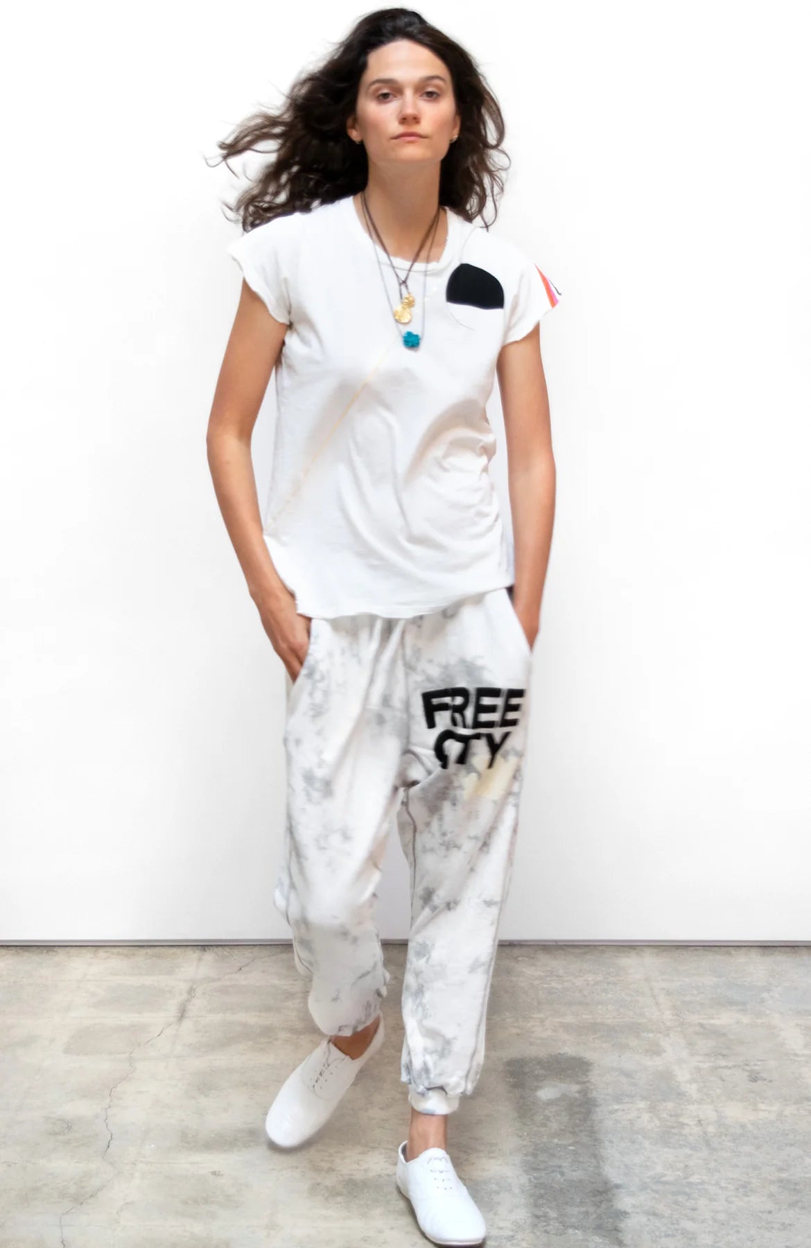 FREECITY LARGE POCKET SWEATPANT IN WHITE STORM - Romi Boutique
