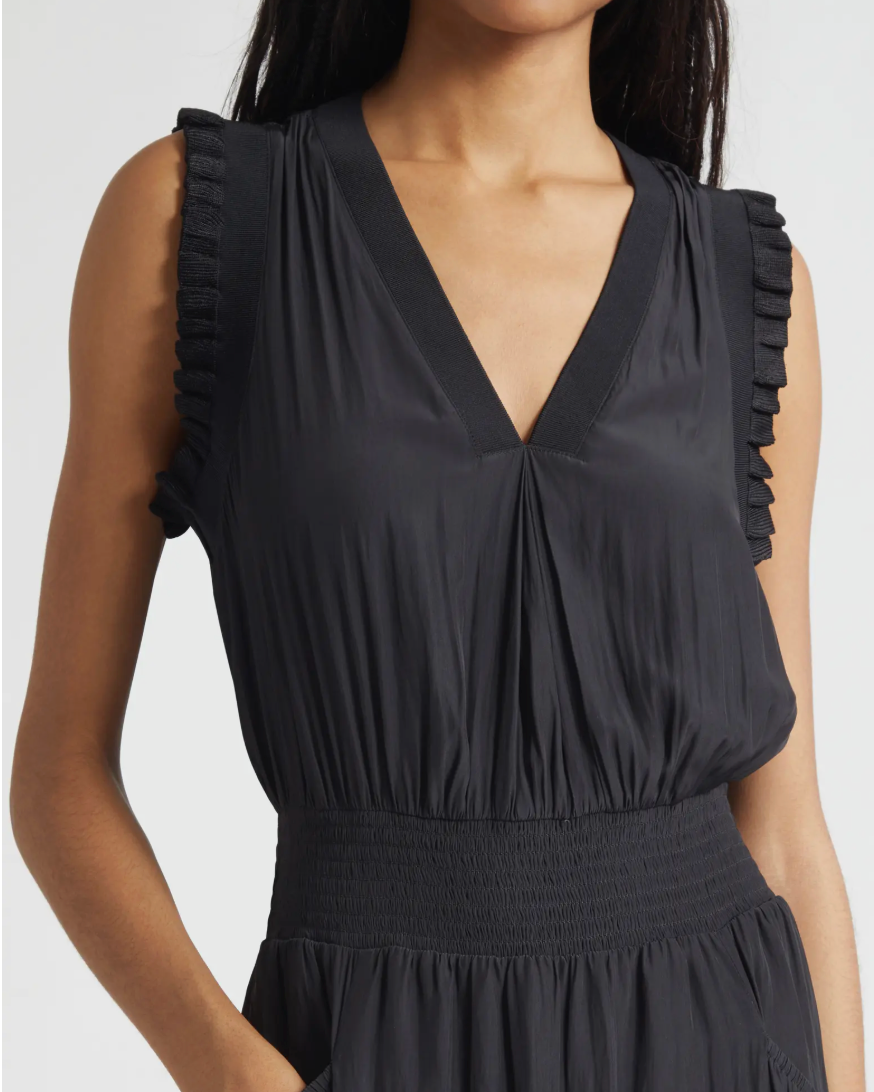 COCO SMOCKED SLEEVELESS DRESS IN BLACK - Romi Boutique