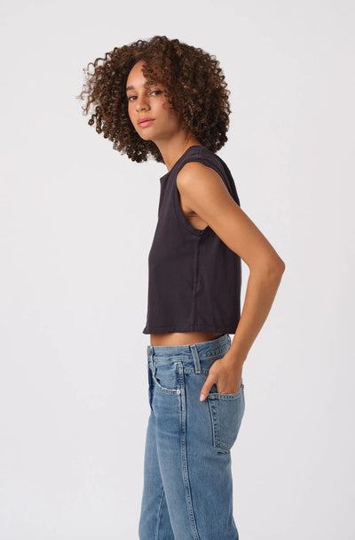 SLEEVELESS BABE TEE IN VINTAGE BLACK - Romi Boutique