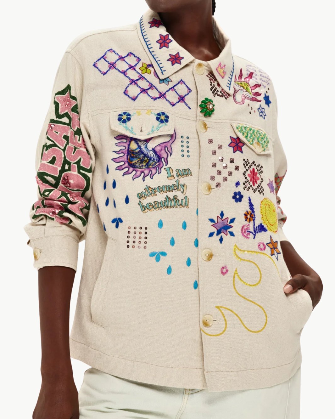 Me369 BRIANN EMBROIDERED DENIM at Romi Boutique