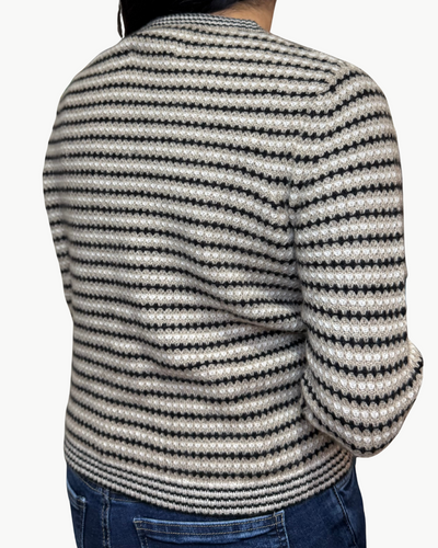 CASHMERE TEXTURED STRIPE CREW IN NEUTRAL COMBO