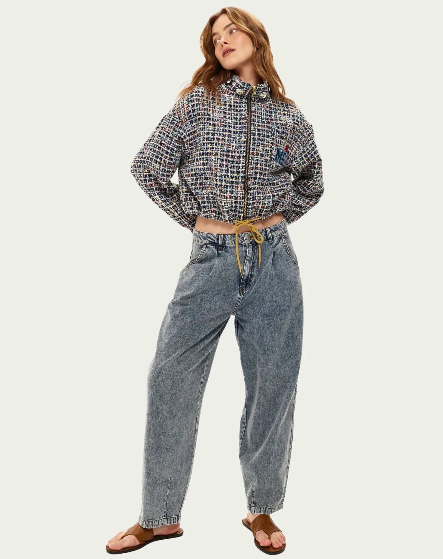 Me369 IVY CROPPED HIGH NECK ZIP at Romi Boutique