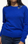 I Stole My Boyfriend's Shirt MENLO CASHMERE CREW IN COBALT BLUE/YELLOW at Romi Boutique