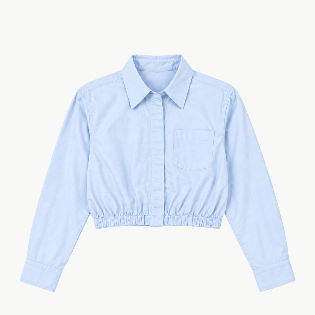 Cropped Elastic Waist Shirt
